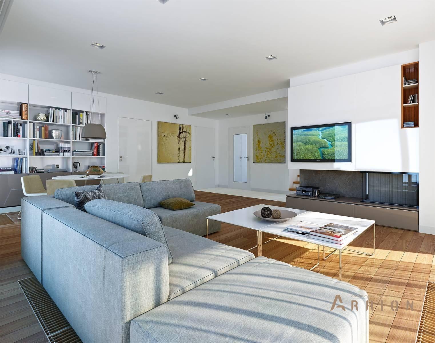 3. Проект одноэтажного дома в современном стиле с двускатной кровлей, BY-5, площадью - 189 кв c мансардой, гаражом